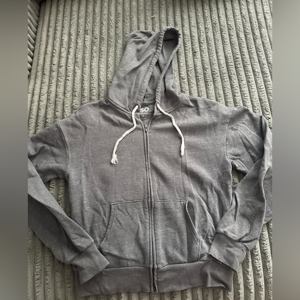 SO Juniors Grey Zip Up Sweater. Size Small
